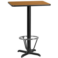 Flash Furniture XU-NATTB-2430-T2222B-3CFR-GG 24'' x 30'' Rectangular Natural Laminate Table Top with 22'' x 22'' Bar Height Table Base and Foot Ring 